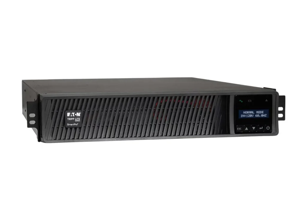 Eaton Smart2200RM2U 1950W Line-Interactive UPS front view showing LCD screen and control buttons