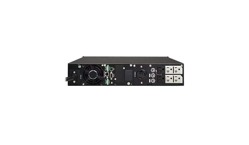 Rear view of Eaton Smart3000RM2U 3000W Line-Interactive UPS highlighting power outlets and network connectivity ports