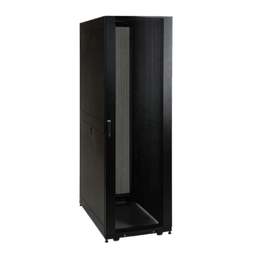 Angled view of Eaton SR42UB 42U Standard-Depth Rack Enclosure showing heavy-duty frame and cable management features