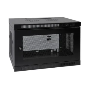 Eaton SRW9U SmartRack 9U Wall-Mount Cabinet front view with lockable glass door and vented sides for airflow