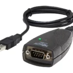 Close-up of Eaton USA-19HS USB to RS232 Serial Adapter Cable highlighting durable connectors and compact design