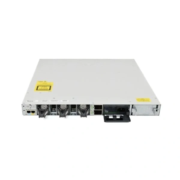 Angled view of Cisco C9300-48T-A highlighting compact chassis design, ventilation, and rack-mount compatibility for reliable operation.