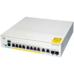 Front view of Cisco Catalyst C1000 8-Port Managed Switch showing all Ethernet ports with LED activity indicators for compact network setups.
