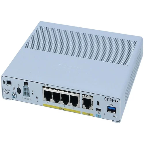 Compact Cisco C1101-4P router providing scalable, efficient routing and robust enterprise-grade network management.
