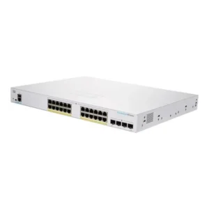 Front-facing view of Cisco C1200-24P-4G showcasing 24 PoE ports and uplink modules designed for small to medium enterprise networks.