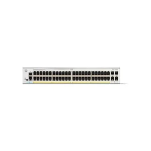 Front panel of Cisco C1300-48FP-4G Catalyst switch displaying 48 PoE-enabled ports with compact chassis design.