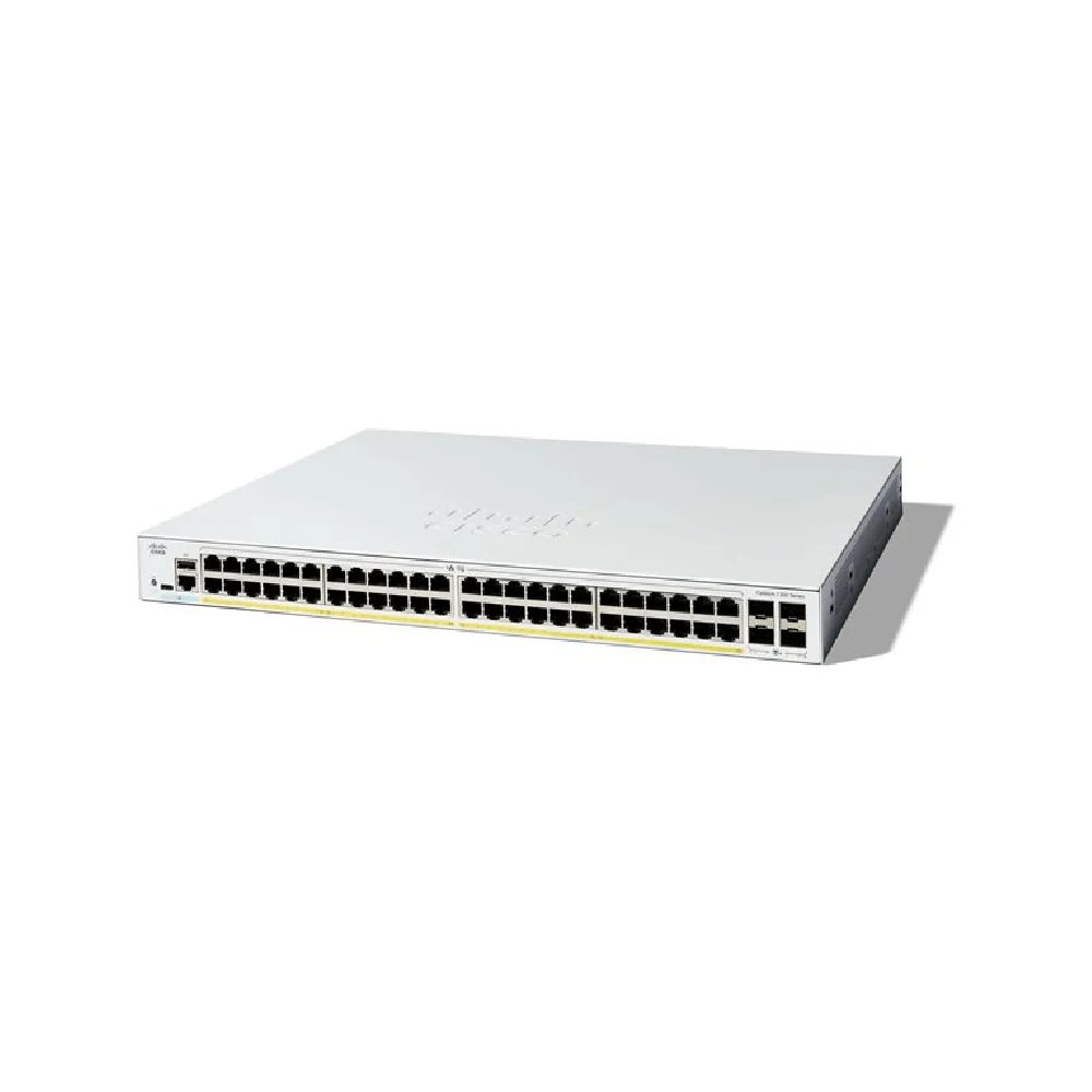 Cisco Catalyst 48-port PoE+ Layer 3 switch providing secure, high-speed connectivity and power delivery for enterprise devices.