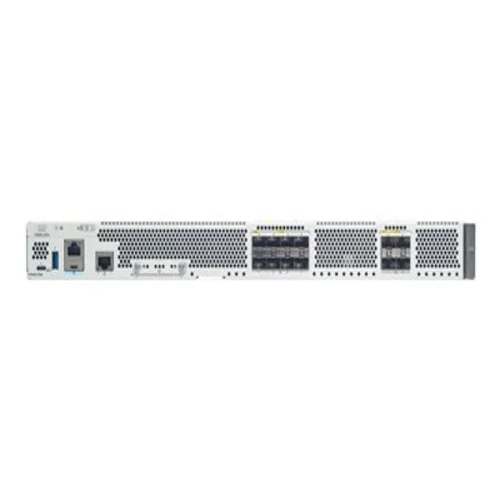 Front panel of Cisco C8500L-8S4X Catalyst Gigabit Switch showcasing multiple SFP and uplink ports.