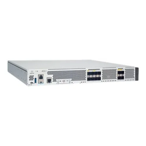 Rear view of Cisco C8500L-8S4X network switch highlighting compact chassis and airflow vents.