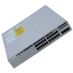 Angled perspective of Cisco C9200-24PB chassis highlighting its compact design and organized port layout for reliable connectivity.