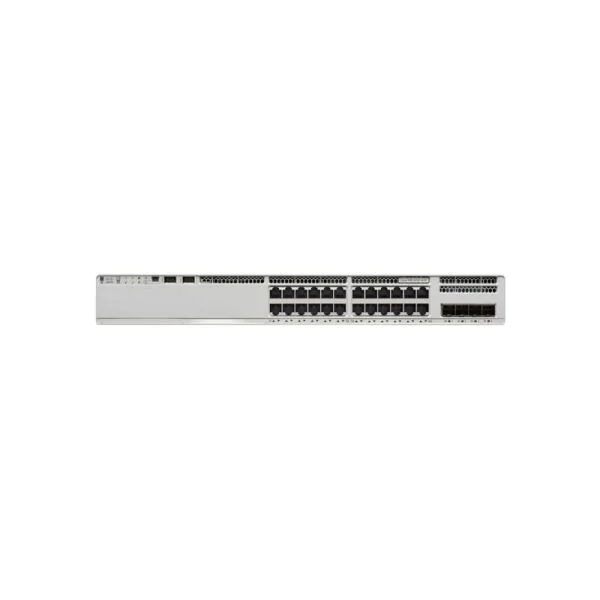 Front view of Cisco C9200-24T-A displaying 24 Ethernet ports optimized for Layer 3 routing and enterprise network efficiency.