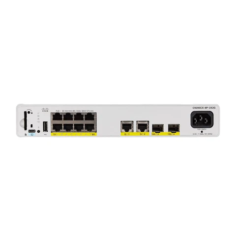 Cisco C9200CX-8P-2X2G-E 8-port managed switch designed for secure, high-performance networking in compact enterprise setups.