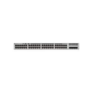 Front view of Cisco C9200L-48P-4X-A showcasing 48 PoE+ ports with LED indicators for advanced enterprise connectivity.