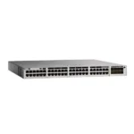 Angled perspective of Cisco C9200L chassis highlighting its compact design and structured port arrangement for reliable connectivity.