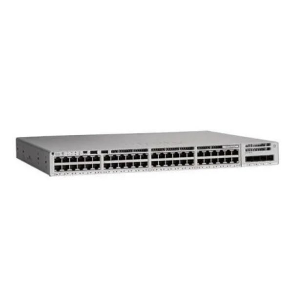Front view of Cisco C9200L-48PXG-4X showcasing 48 PoE+ ports designed for high-performance gigabit enterprise networking.