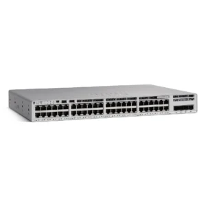 Front-facing view of the C9200L-48T-4X-A showing its full 48-port layout designed for dense enterprise network distribution.