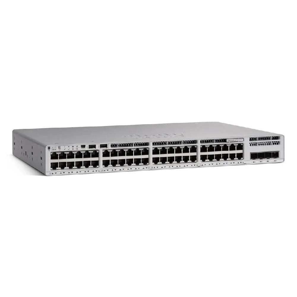 Front-facing view of the C9200L-48T-4X-A showing its full 48-port layout designed for dense enterprise network distribution.