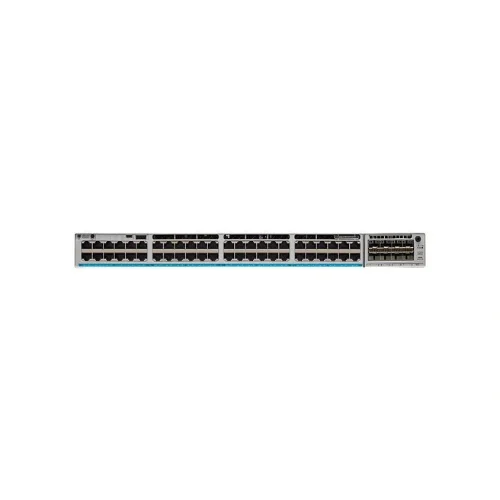 Front view of Cisco Catalyst C9300-48H showcasing 48 high-capacity ports designed for scalable enterprise networking.