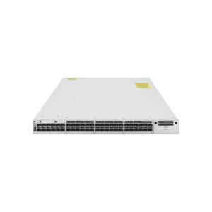 Front view of Cisco Catalyst C9300-48S-A showcasing its 48 neatly arranged gigabit ports for high-performance enterprise networking.