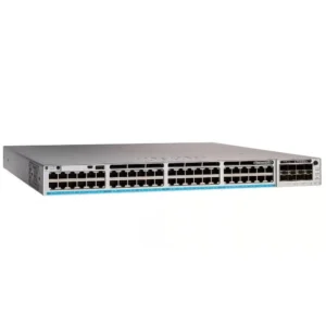 Front view of Cisco C9300-48U-A displaying its 48 UPOE ports designed for high-density, power-over-Ethernet enterprise networks.