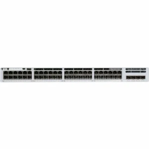 Front view of Cisco C9300-48UN-M showing its 48-port layout designed for high-capacity enterprise networks.