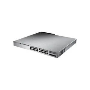 Front view of Cisco C9300L-24UXG-4X-A displaying 24 high-speed ports designed for scalable enterprise networking.