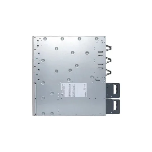 Angled perspective of Cisco C9300L-24UXG-4X-A chassis highlighting its compact design and structured layout for reliable connectivity.