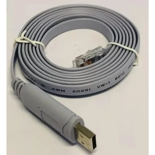 Coiled view of Cisco 6ft USB-to-RJ45 console cable showing durable jacket and molded connectors.