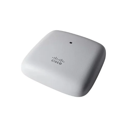 Rear view of Cisco CBW140AC access point showing Ethernet ports and wall-mount design for flexible installation.