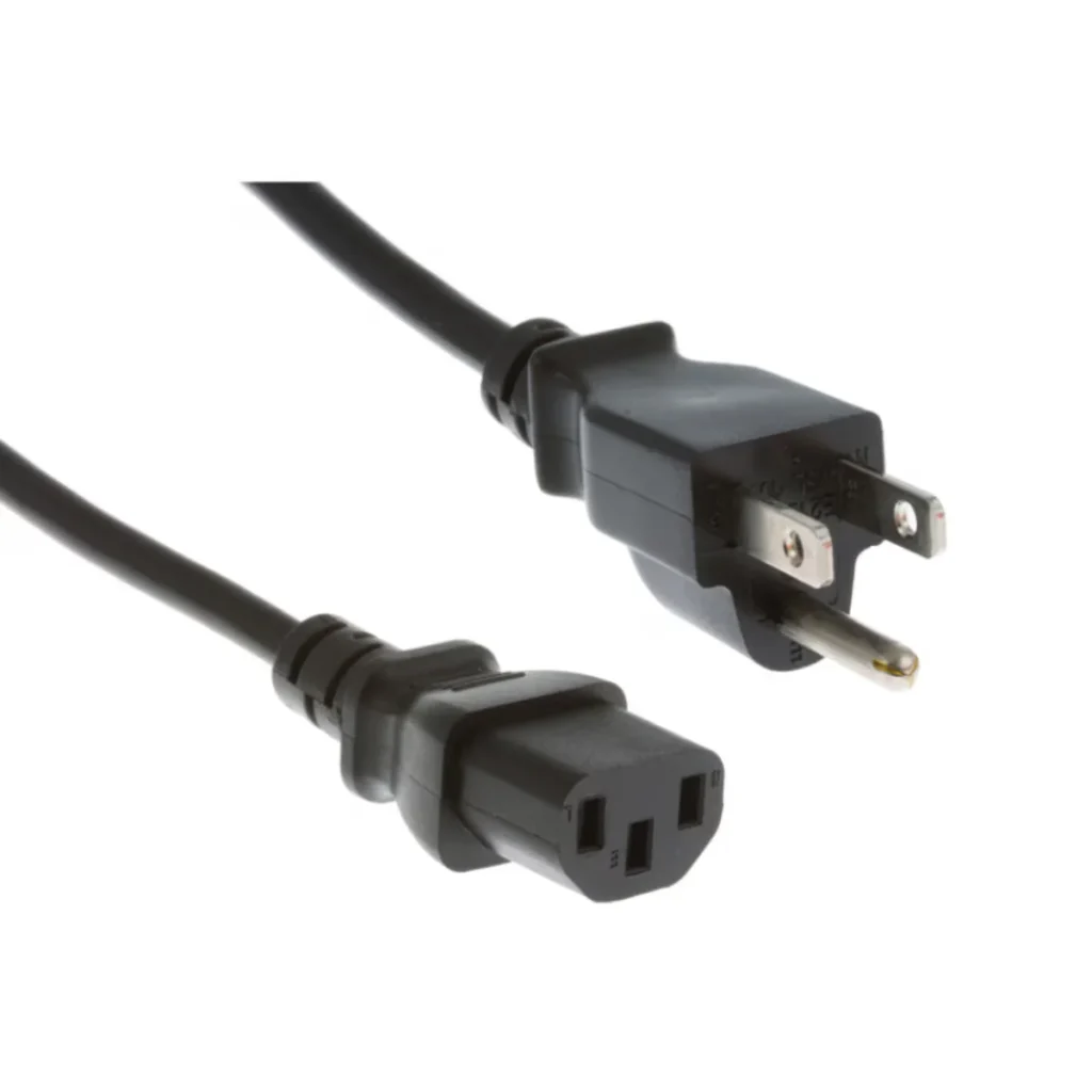 Coiled Cisco power cord displaying TAA-compliant connectors designed for secure and reliable server power connections.