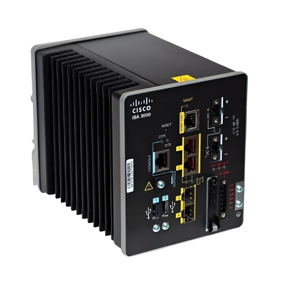 Cisco ISA 3000 firewall appliance featuring dual ports for robust network security and efficient threat protection in enterprise setups.