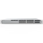 Cisco MS390-24-HW Meraki switch front panel featuring 24 Ethernet ports with sleek metal design.