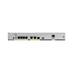 Angled perspective of Cisco C1111-4P highlighting compact chassis and connectivity layout for versatile deployment in office environments.