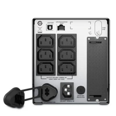 APC SMT750I Rear View with 6x IEC C13 Outlets and SmartSlot