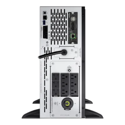 APC SMX2000LVNC Rear View showing Pre-installed Network Card and 4x 5-15R, 2x 5-20R Outlets