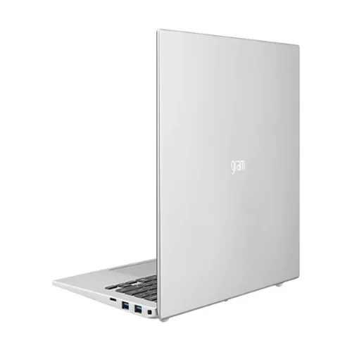 Bottom view of the LG Gram 14-inch laptop showing the clean magnesium alloy casing, cooling vents, and rubber grip feet.