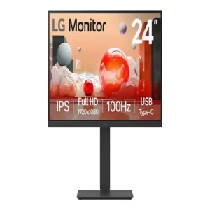 Front view of LG 24-inch Full HD LED monitor with an IPS panel, featuring a three-sided virtually borderless design.