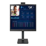 Front view of LG 24-inch All-in-One Thin Client with a professional black finish and adjustable ergonomic stand.