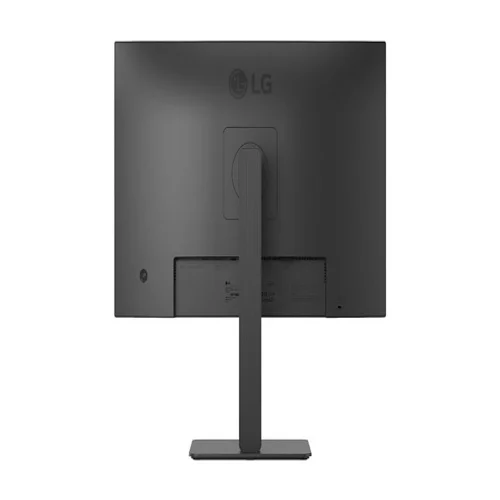 Rear view of LG 27-inch monitor showing the VESA mount interface, circular stand attachment, and input ports.