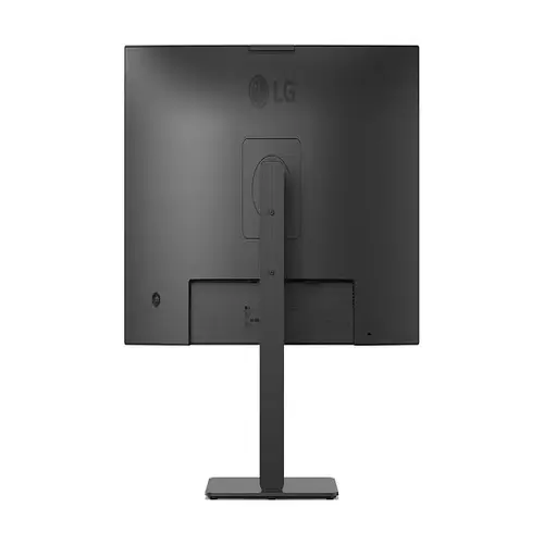 Rear view of the 27-inch monitor showing the textured black finish, VESA mount, and height-adjustable stand track.