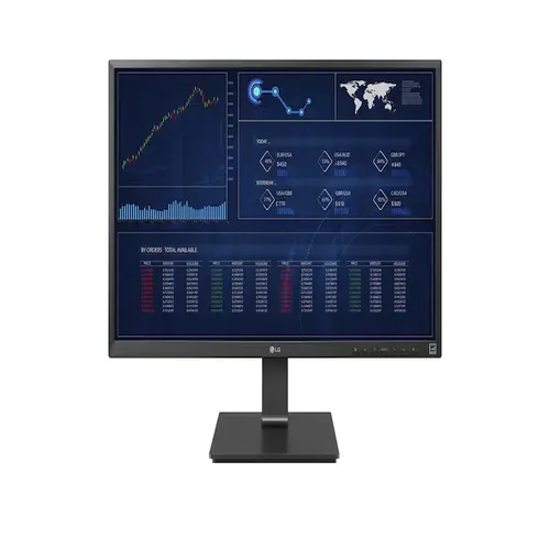 Front view of an LG 27-inch All-in-One Thin Client with an integrated Celeron quad-core processor and a sleek, modern workspace design.
