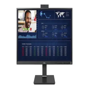 Front view of the LG 27-inch All-in-One Thin Client featuring an integrated Celeron processor and a wide workspace IPS display.