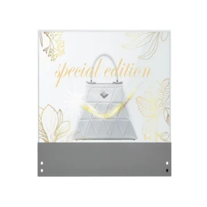 Front view of an LG 30-inch Transparent OLED Touch Signage display showing an interactive see-through screen.