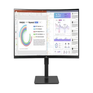 Front view of LG 34-inch UltraWide curved monitor with a 21:9 aspect ratio and immersive display.
