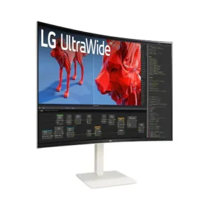 Front view of LG 38-inch UltraWide curved LCD monitor with UW-QHD+ resolution and a white minimalist design.