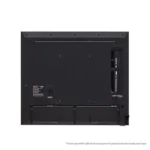 Rear view of LG 43-inch signage showing the recessed I/O panel and streamlined back cover for professional wall mounting.