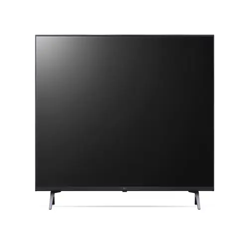 Front view of the LG 43-inch Commercial Lite 4K UHD TV in a unique Navy Blue finish with a high-gloss display.