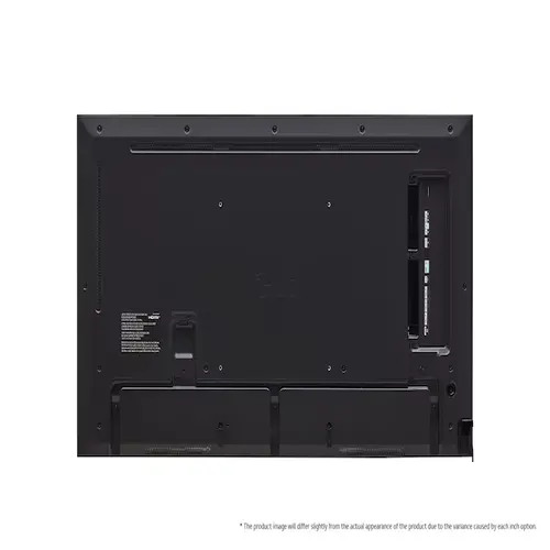 Rear view of LG 49-inch signage highlighting the centralized connectivity hub and standard VESA mounting interface.