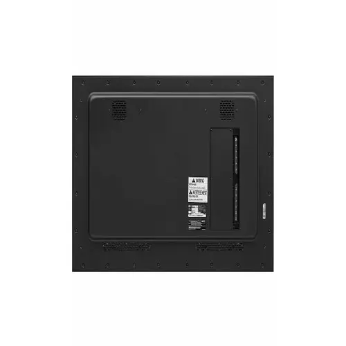 Rear view of LG 49-inch outdoor display showing the heavy-duty sealed chassis and secure, weather-protected cable entry points.