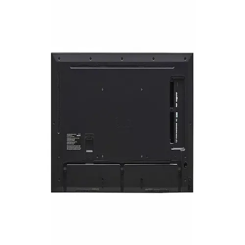 Rear view of LG 55-inch signage display highlighting the VESA mounting points and organized industrial port layout.